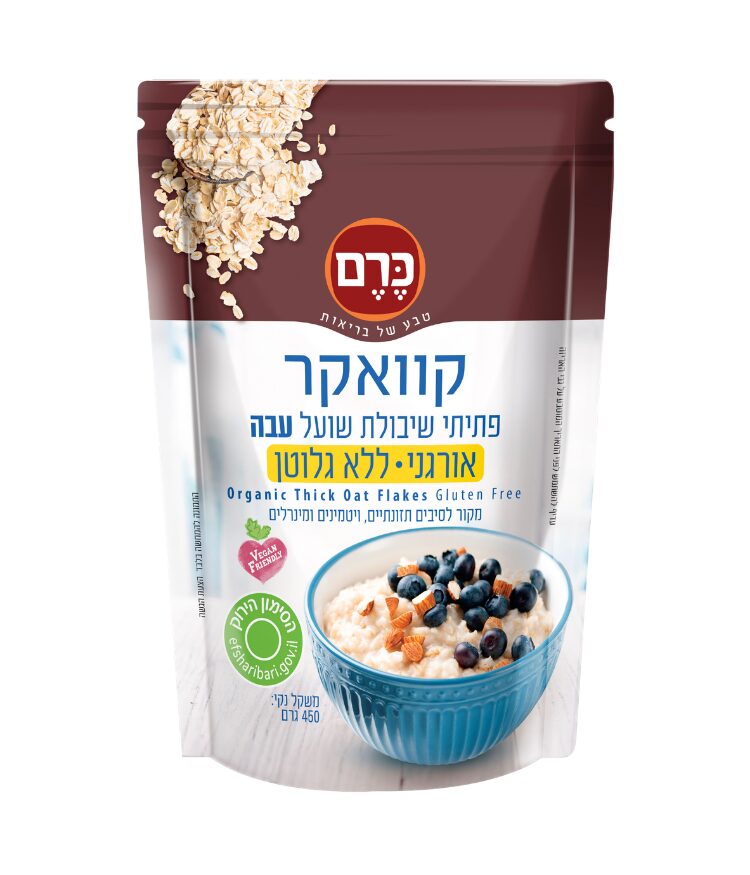 קוואקר עבה אורגני ללא גלוטן כרם - 450 גרם